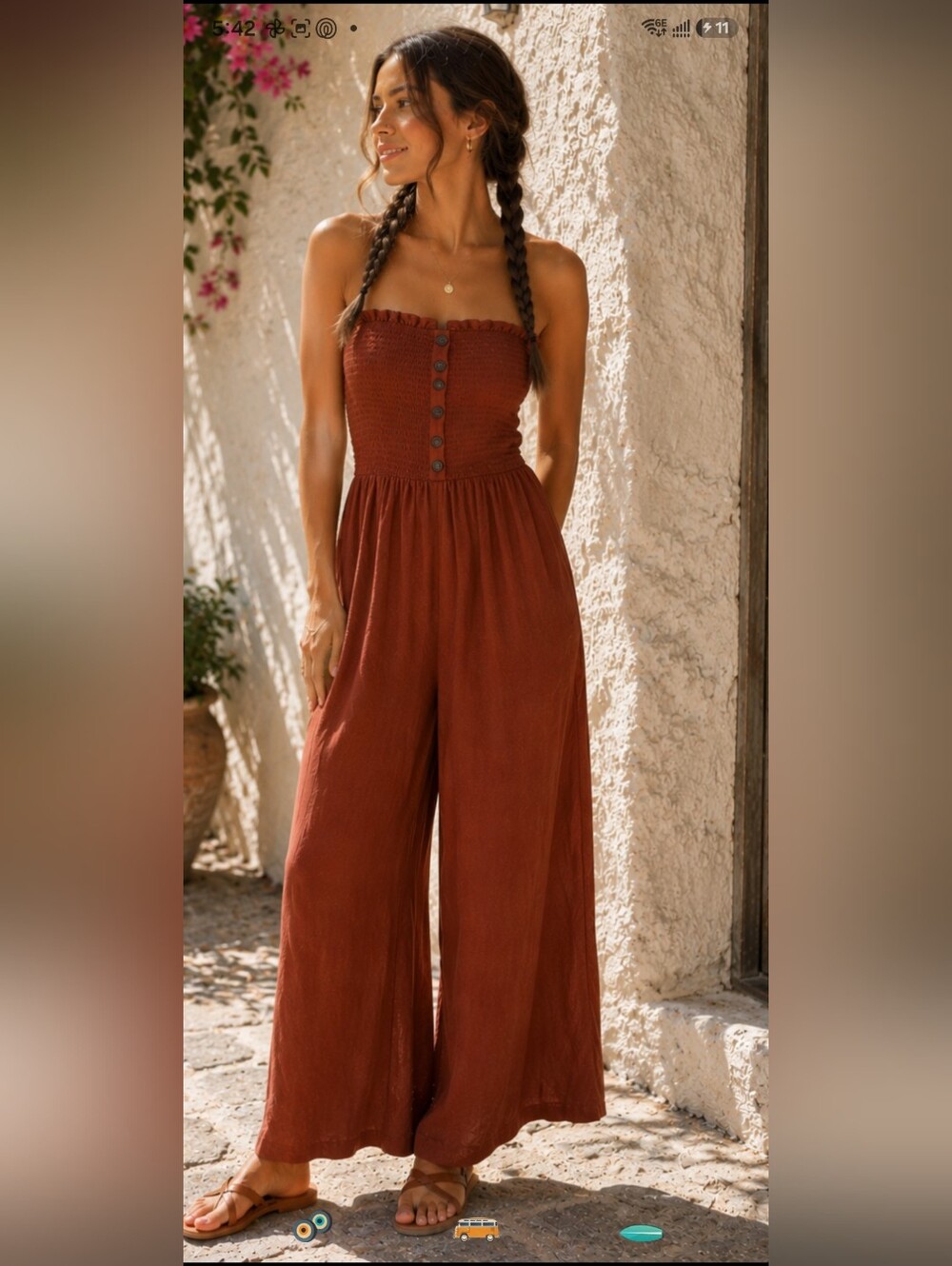 Ardene Rust Strapless Smocked Wide-Leg Jumpsuit